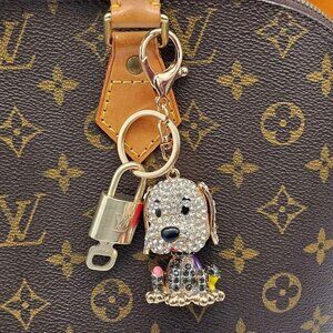 LV Authentic Gold Padlock 🔒 Key Set w/ Unbranded Puppy Keychain Charm